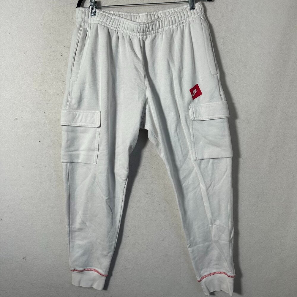 Mens‎ Nike Sportswear red trim Just Do It Jogger Sweatpants White Size L